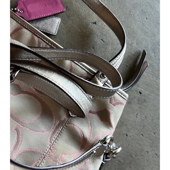 Coach Daisy Signature Metallic Outline Tote Shoulder Bag Hobo Purse Sateen PINK - Picture 16 of 16